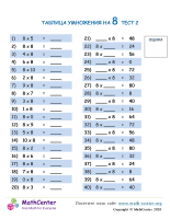 Таблица Умножения На 8 - Тест 2