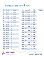 Таблица Умножения На 9 - Тест 1