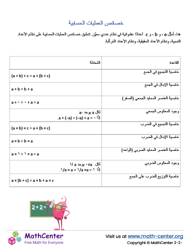 خصائص العمليات الحسابية