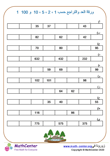 ورقة العد والتراجع حسب 1 s، 2 s، 5 s، 10 s و 100 s 1