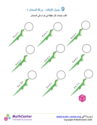 جدول ضرب العدد 9 - ورقة السمندل 1