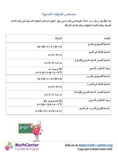 خصائص العمليات الحسابية