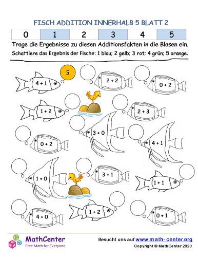 Fisch Addition Innerhalb 5 Blatt 2
