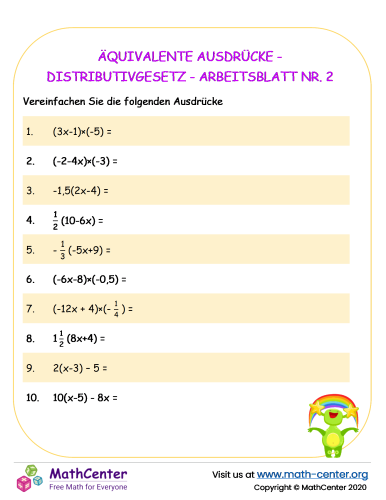 Äquivalente Ausdrücke - Distributivgesetz - Arbeitsblatt Nr. 2