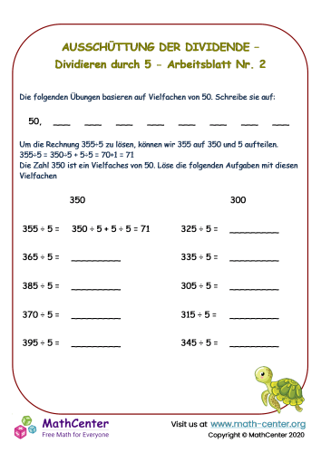 Verteilen - Dividieren Durch 5 - Arbeitsblatt Nr. 2
