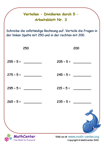 Verteilen - Dividieren Durch 5 - Arbeitsblatt Nr. 3