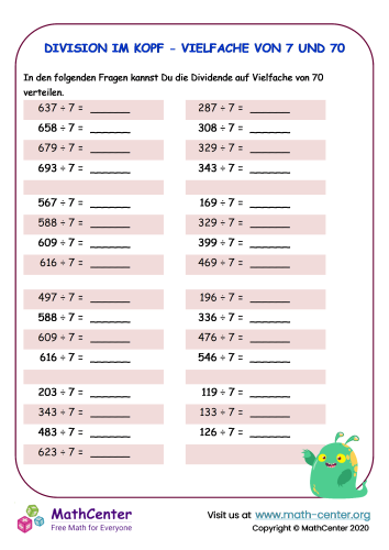 Division Im Kopf - Vielfache Von 7 Und 70