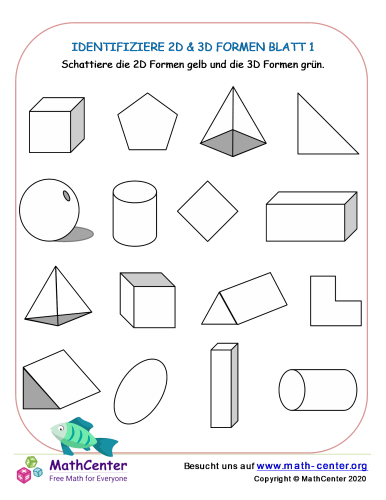 Identifiziere 2D & 3D Formen Blatt 1