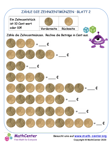 Zähle Zehncentmünzen 2 Eur