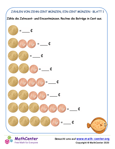 Zählen Von Zehn Und Ein Euro Cent Münzen 1