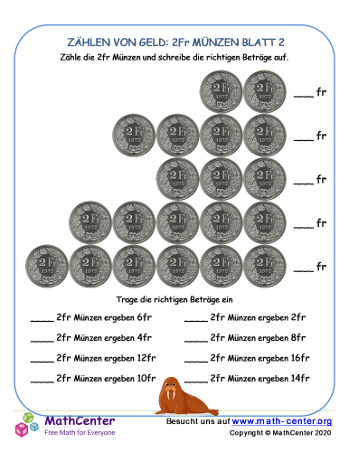 Zählen Von Geld: 2Fr Münzen Blatt 2