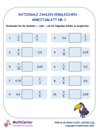 Rationale Zahlen Vergleichen - Arbeitsblatt Nr. 1