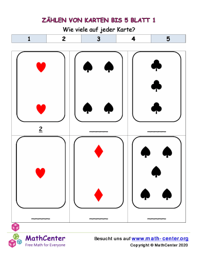 Zählen Von Karten Bis 5 Blatt 1