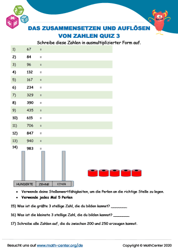 Das Zusammensetzen Und Auflösen Von Zahlen Quiz 3