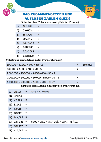 Das Zusammensetzen Und Auflösen Von Zahlen Quiz 8