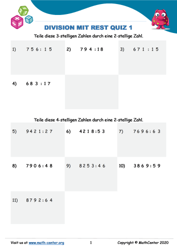 Division Mit Rest Quiz 1