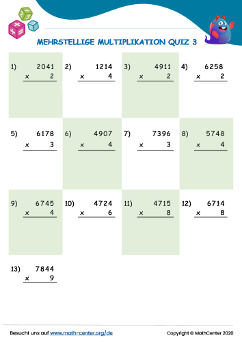 Mehrstellige Multiplikation Quiz 3