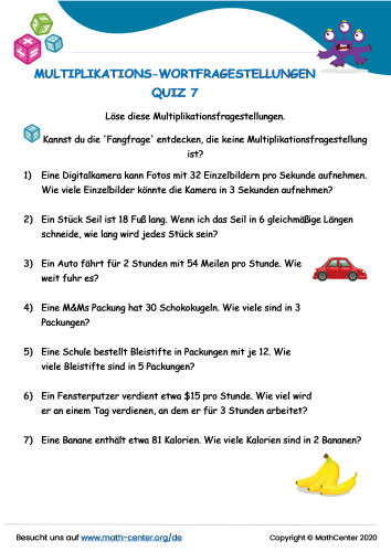 Multiplikations-Wortfragestellungen Quiz 7