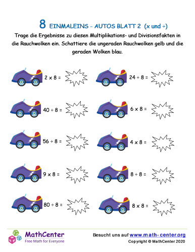 8 Einmaleins - Autos Blatt 2 (X And ÷)