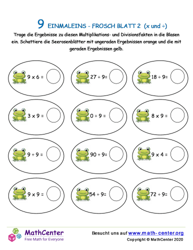 9 Einmaleins - Frosch Blatt 2 (X And ÷)