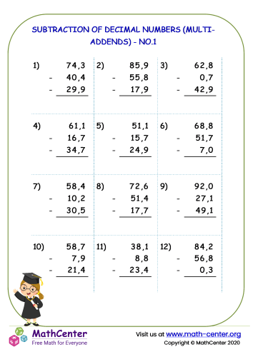 Subtraction of decimal numbers (multi-addends ) - no.1