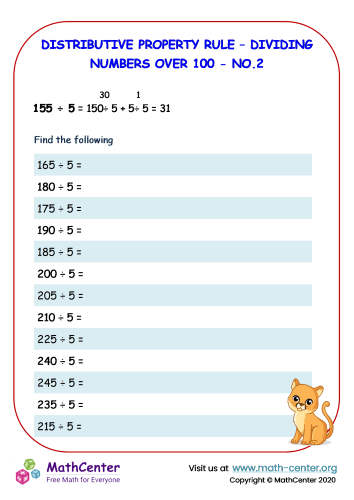 Distributive property rule - Dividing numbers over 100 No.2