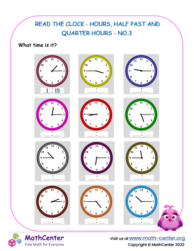 Read The Clock - Hours, Half Past And Quarter Hours - No.3