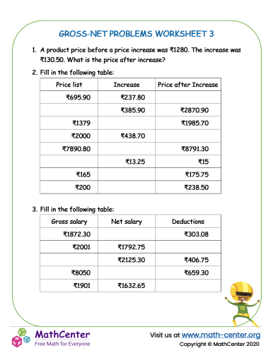 Gross Net problems worksheet 3