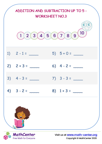 Addition And Subtraction Up To 5 - Worksheet No.3