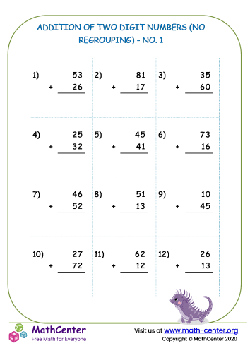 Addition of two digit numbers (no regrouping) - no.1