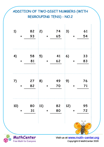 Addition of Two-Digit Numbers (with regrouping tens) - No.2