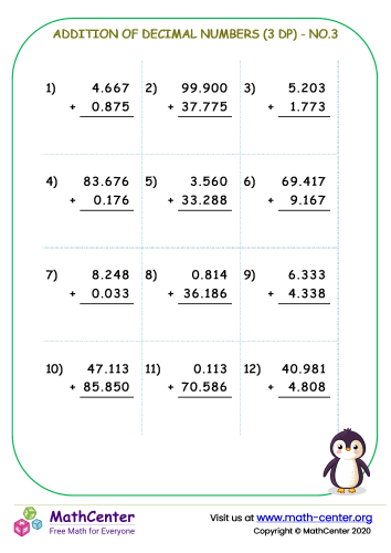 Addition of decimal numbers (3 dp) - no.3