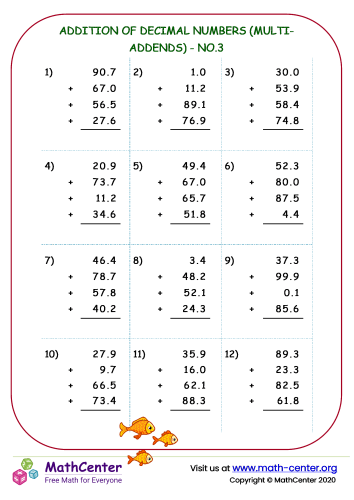 Addition of decimal numbers (multi-addends ) - no.3