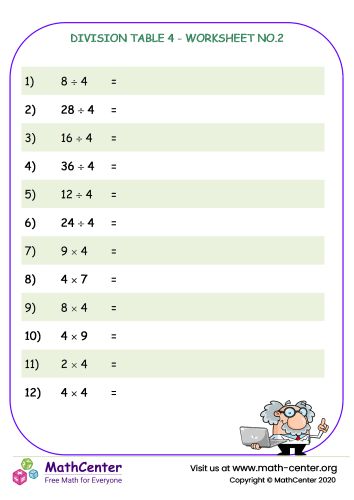 Division table 4 - worksheet no.2