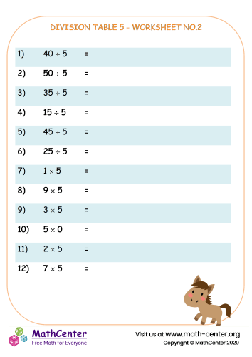 Division table 5 - worksheet no.2