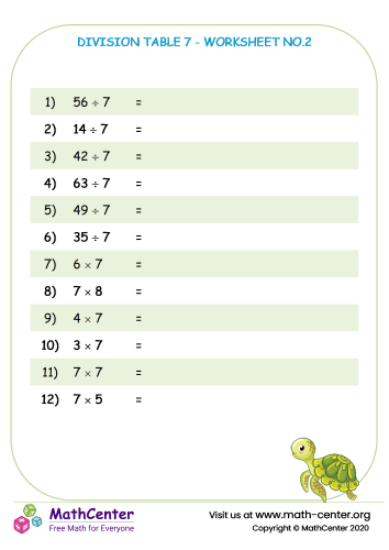 Division table 7 - worksheet no.2