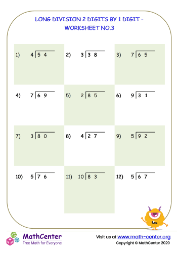 Long division 2 digits by 1 digit - worksheet no.3