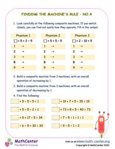 Finding the machine's rule - Worksheet No.4