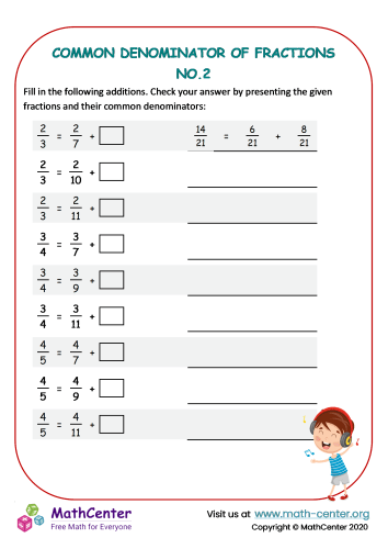 Common Denominator of Fractions - Worksheet No.2