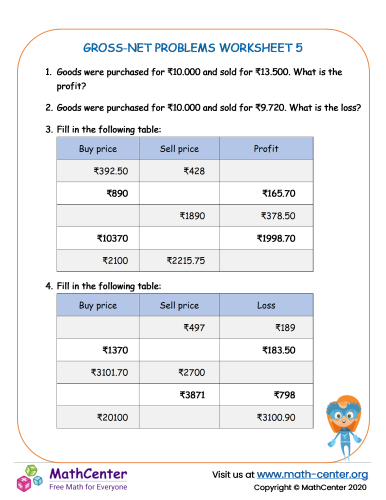 Gross Net problems worksheet 5