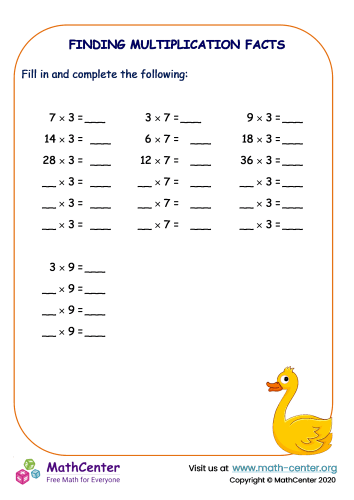 Finding multiplication facts No.1