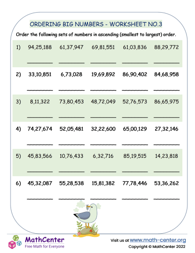 Ordering big numbers - worksheet no.3