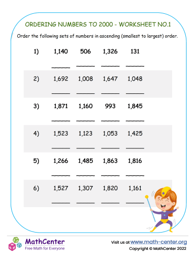 Ordering Numbers To 2000 - Worksheet No.1