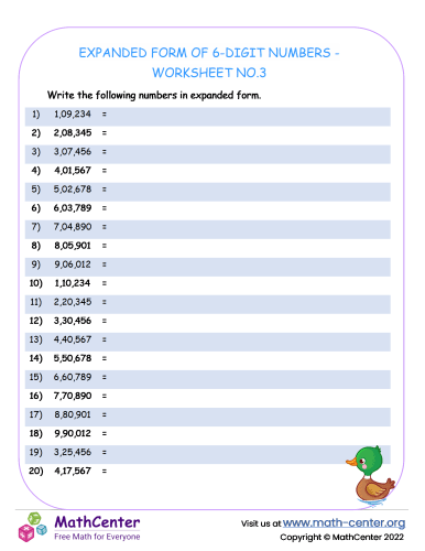 Expanded Form of 6-Digit Numbers - Worksheet no.3