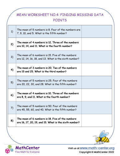 Mean Worksheet No.4 Finding Missing Data Points