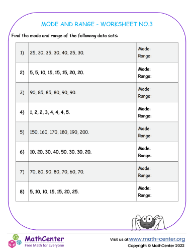 Mode And Range - Worksheet No.3