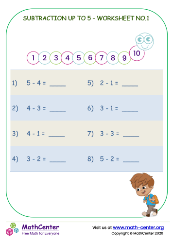 Subtraction Up To 5 - Worksheet No.1