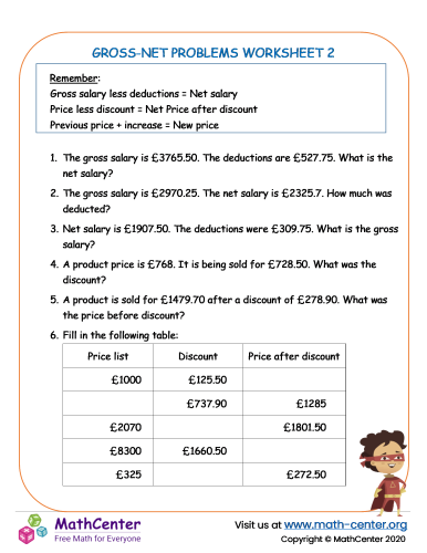 Gross Net problems worksheet 2