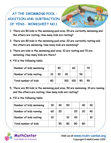At the swimming pool – Addition and subtraction of tens