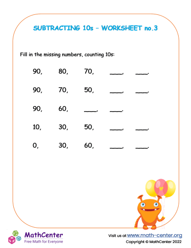 Subtracting 10s up to 100 - No.3